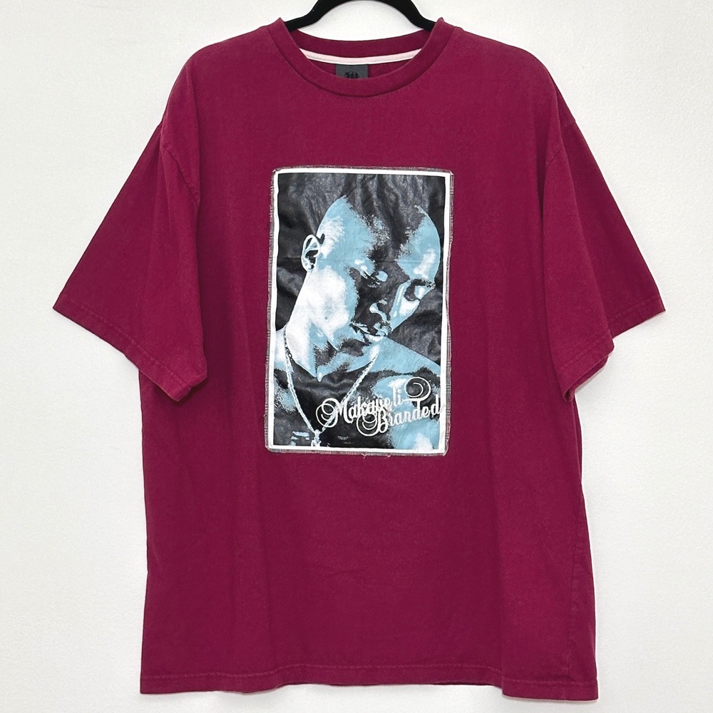 Makaveli Branded Tupac Shakur Graphic T-Shirt Maroon Mens XL Streetwear Rap Tee